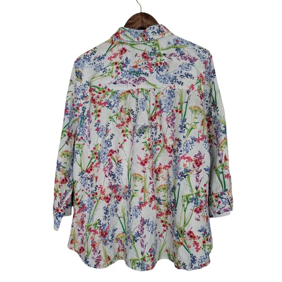 Chico's No Iron FreshChic 100% Linen Floral Print 3/4 Sleeve Button-Up Shirt 2 L - Picture 4 of 9